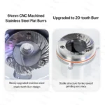 CAFOVO G764F Coffee Burr Grinder 64mm Flat Burr Coffee Grinder 100-Step Adjustment Time Quantification MIller for Home Barista - Image 5