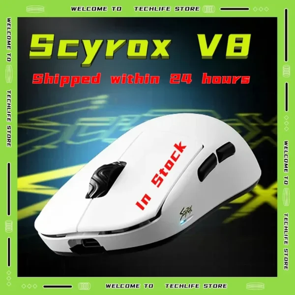 Scyrox V8 Lightweight 36g Wireless Gaming Mouse 8K Polling Rate PAW3950 Sensor Tri Mode Ergonomic FPS Esports Mouse Peripherals