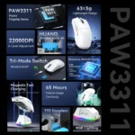 Attack Shark X11&R1 Tri Mode Bluetooth Wireless Mouse With Charger Base Rgb Ergonomics Mice Lightweight Pc Gamer Accessories - Image 2