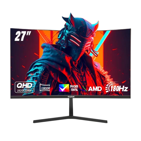 Gawfolk 27 inch Curved Gaming Monitor,180Hz PC Monitor Full HD 1080P, Frameless 1800R Computer Display with FreeSync & Eye-Care