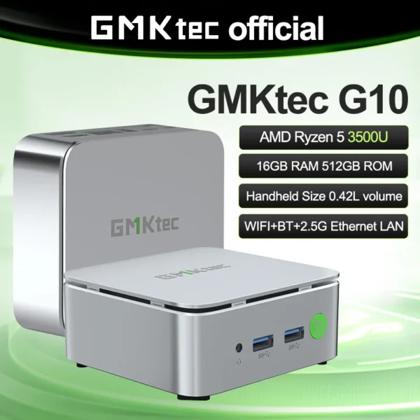 GMKtec G10 Mini PC AMD Ryzen 5 3500U 16GB DDR4 500GB SSD NVME Wifi5 BT5.0 Windows 11 Triple Display Game Office Desktop Computer