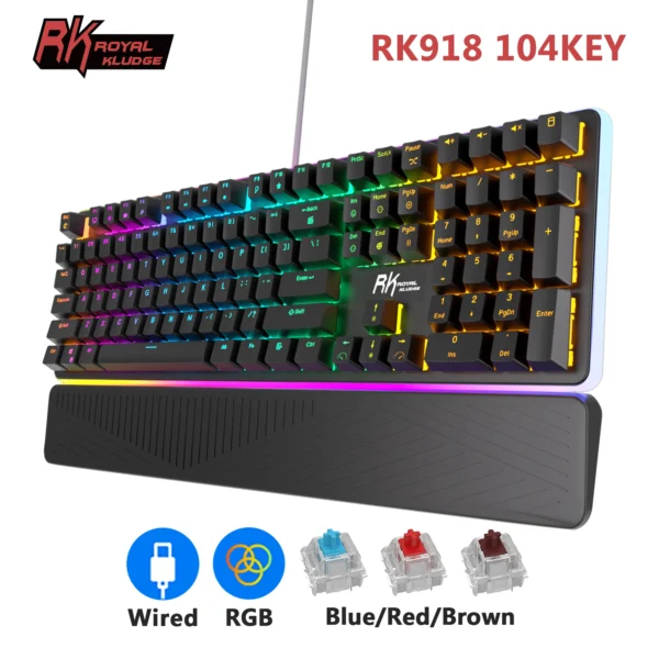 RK ROYAL KLUDGE RK918 Wired Mechanical Keyboard 108 Keys 100% RGB Backlit Gaming Keyboard with Large LED Sorrounding Side Lamp