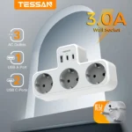 TESSAN 3 Way Wall Socket with USB Surge Protection 6-in-1 Wall Plug Adapter with 3 USB Ports for Smartphone Laptop Camera Travel