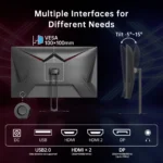 KTC 27 Inch Gaming Monitor - 2K QHD 2560 x 1440 Monitor, Up to 210Hz & 1ms IPS Monitors Gamer with HDMI 2.0 x 2 & DP1.4 x 2, - Image 6