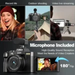 NBD 4K Digital Cameras for Photography,48MP Camera,Travel Vlogging Cameras with 16X Digital Zoom,180°Flip Screen,52mm Macro Lens - Image 4