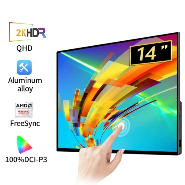 14 Inch 2K Portable Monitor 2240*1400 16:10 100I-P3 HDR 500Cd/m² Display Game Screen For Laptop Mac Phone Xbox PS4/5 Switch