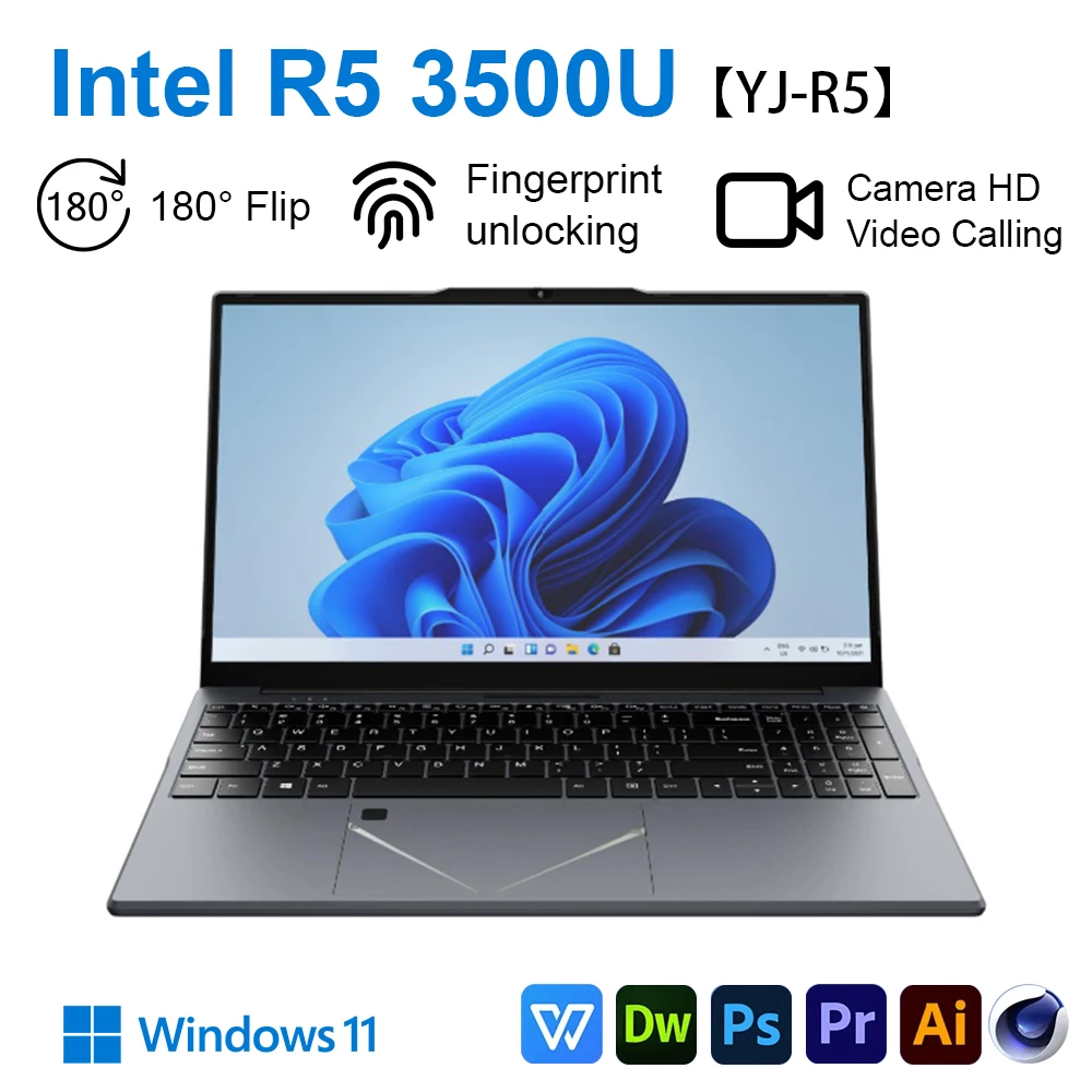 【YJ-R5】 180° flip Gaming Laptop AMD Ryzen™ 5 3500U 15.6'' IPS Screen Laptops DDR4 MAX 32GB 2*SSD Win11 Fingerprint Notebook