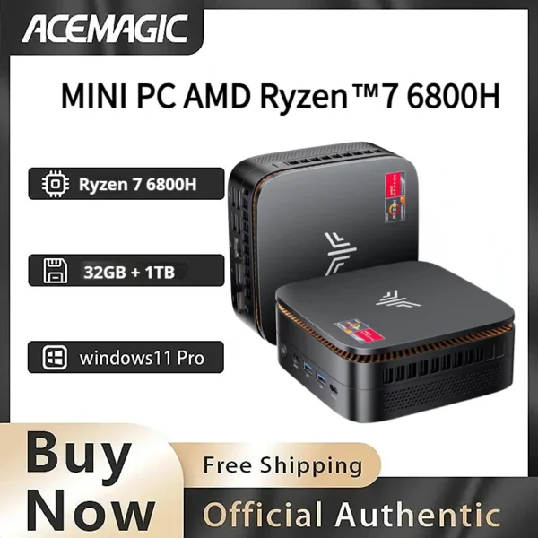 Mini PC with AMD Ryzen 7 6800H, 32GB RAM 1TB SSD, Preinstalled Win11 Pro, Triple 4K Display Mini PC for Business Light Gaming