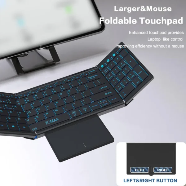 Jomaa RGB Backlit Folding Bluetooth Keyboard USB Wireless Full Size Foldable Keyboard With Touchpad Numberic Rechargeable