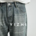 Men's Retro Washed Straight Jeans Spring and Autumn New Loose Casual High Street Trousers Button Design Men Jeans - Image 5