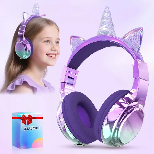 Unicorn Wireless Headphones for Kids Girls Bluetooth Earphones Foldable Cat Ear Headphones for School Travel Children's Headset