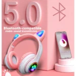 Pink Cute Cat Ears Wireless Headphone Bluetooth-compatible Headset Stereo Foldable Earphone with Microphone Music Kid Girl Gift - Image 2