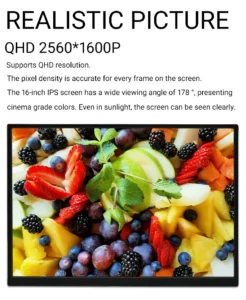 ZSUS 16" 2K Portable Monitor 100%sRGB 1600P IPS Screen Travel Gaming Computer Display for Steam Deck Laptop Switch PS4 PS5 Xbox - Image 2