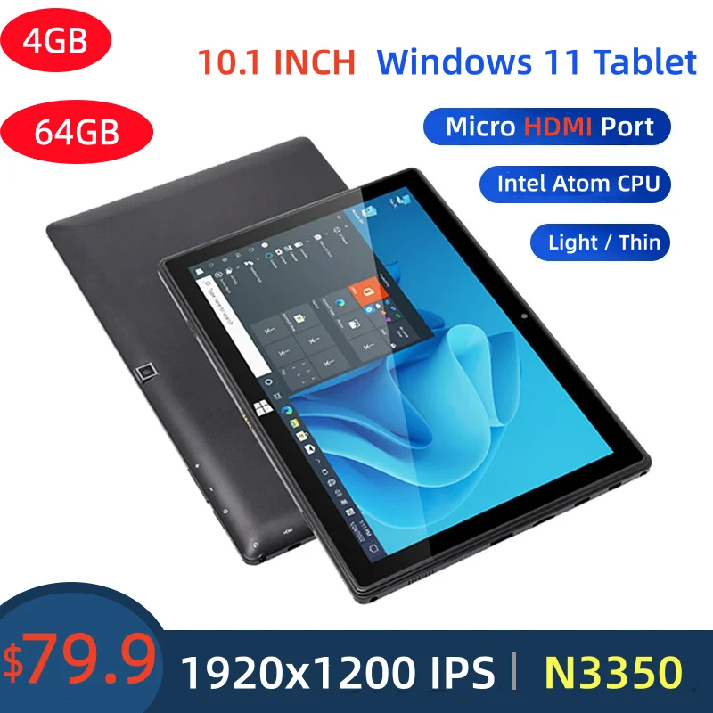 Hot Sales 64bits 10.1 INCH Windows 11 Tablet Intel Atom N3350 Quad Core 1920 x 1200 IPS Resolution WIFI Type-C Micro HD-MI Port