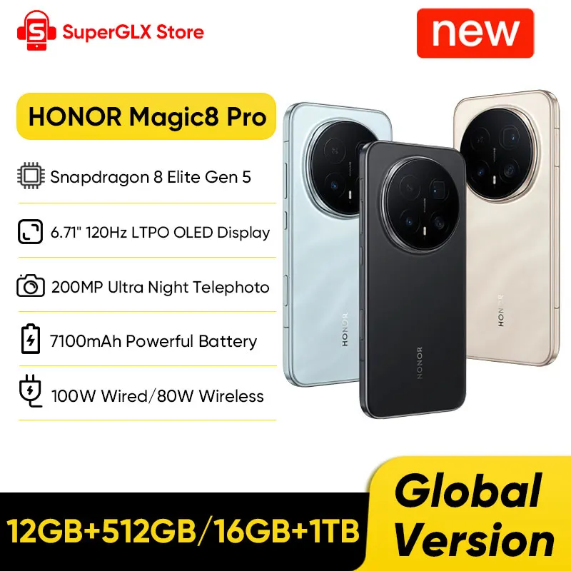 HONOR Magic8 Pro Global Version Snapdragon 8 Elite Gen 5 6.71" OLED Display 7100mAh Battery 100W SuperCharge Support eSIM NFC