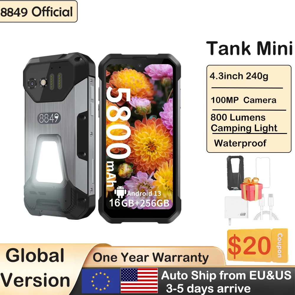 8849 Tank Mini Unihertz Rugged smartphones 4.3" Display Android 13 Helio G99 24GB 256GB 100MP Cameras 5800mAh NFC Waterproof