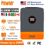 PowMr 6.5KW Split Phase Inverter 48V 110V 220V with MPPT 140A Solar Battery Charger Dual Input Parallel Up to 6 Units RS485 CAN