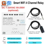 110V 220V Tuya Smart WiFi 4 Channel Relay With Temperature Humidity Sensor Passive Dry Contact Switch Alexa Alice Compatible
